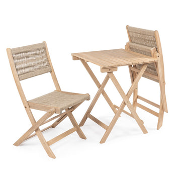 Javea Modern Coastal 3-Piece Acacia Wood Outdoor Folding Bistro Set - JONATHAN Y